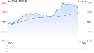 现货黄金再度站上5000美元/盎司 日内涨幅超2.5%