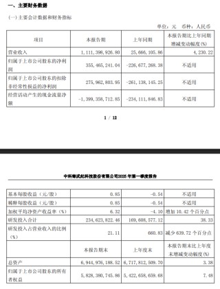 寒武纪 2025 年第一季度营收 11.11 亿元同比增长 4230.22%，实现扭亏为盈
