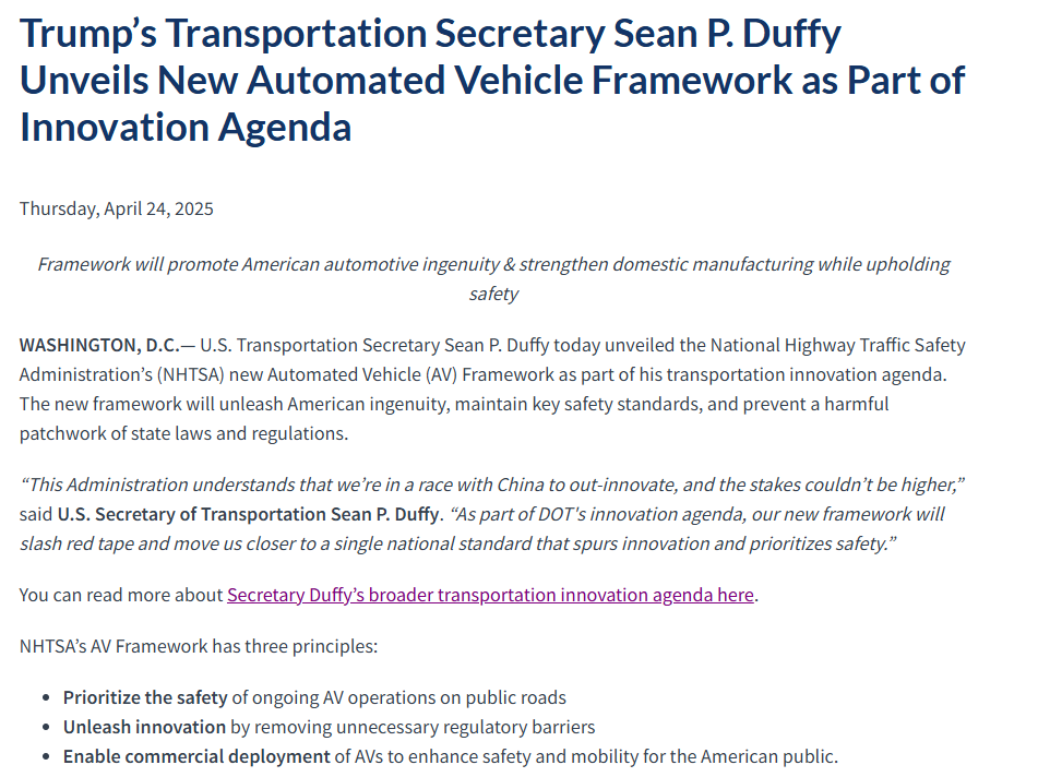 给特斯拉开个后门？美国交通部宣布放宽部分自动驾驶安全规定  第1张