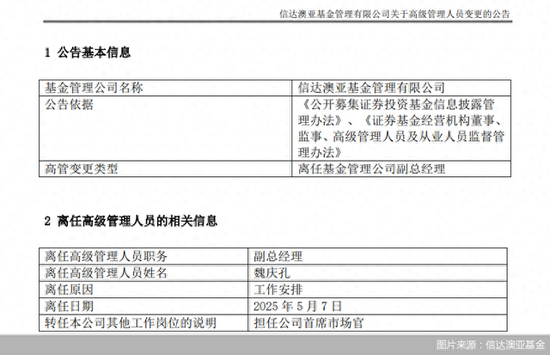 高管变更不断！信达澳亚基金近半年已有4位副总经理离任  第1张