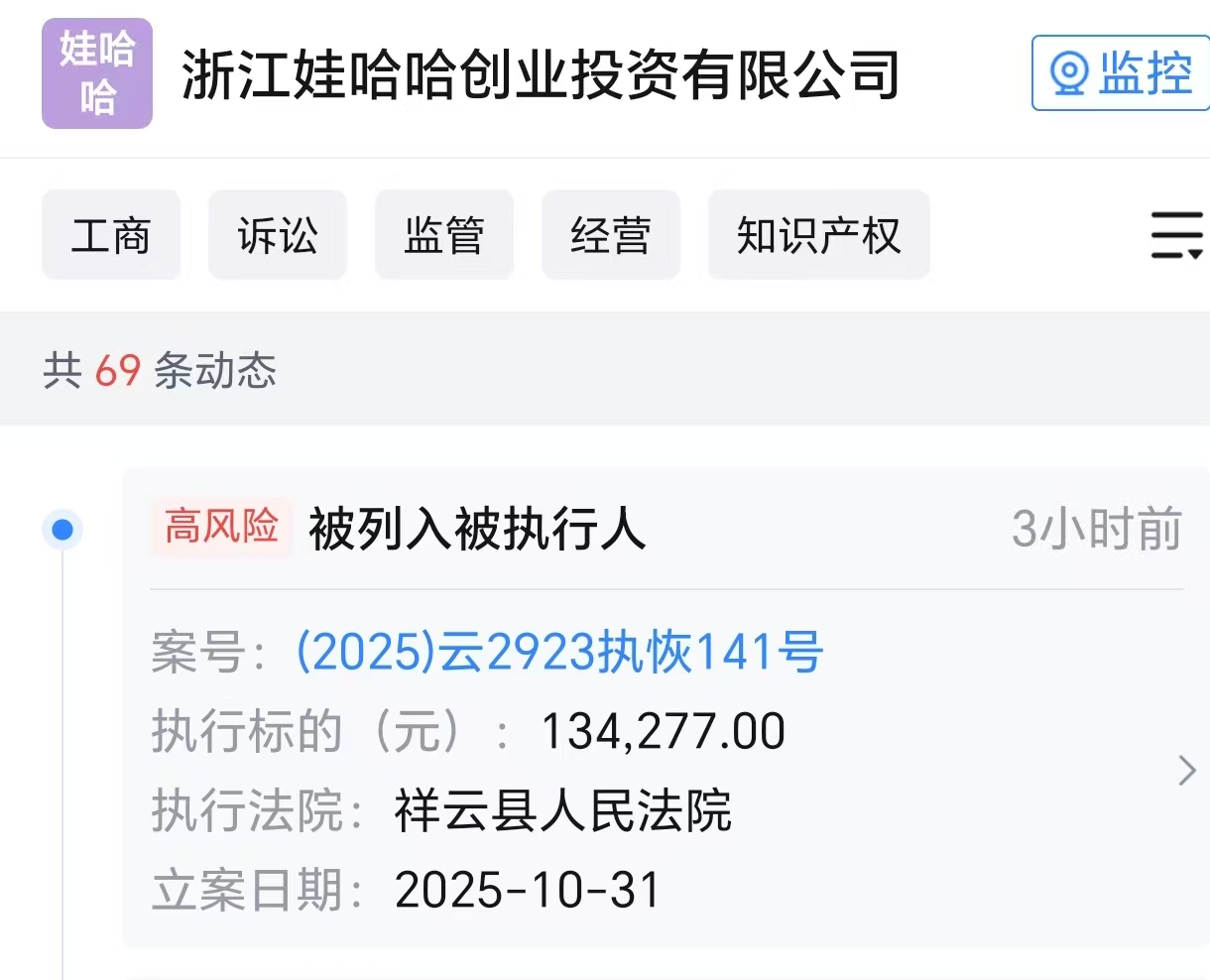娃哈哈创投公司被恢复执行13.4万,此前因损害债权人利益被起诉 第1张 娃哈哈创投公司被恢复执行13.4万,此前因损害债权人利益被起诉 第1张