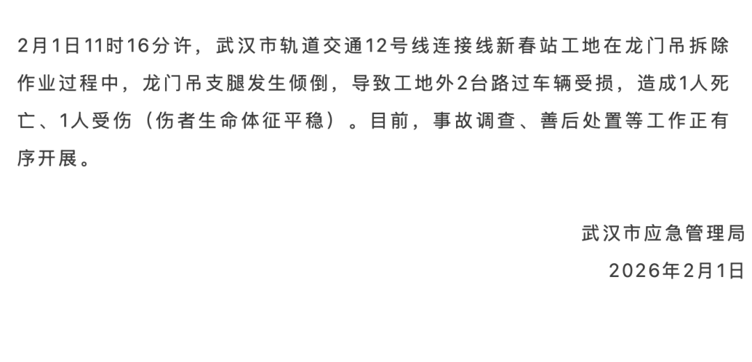 武汉一龙门吊倒塌砸中汽车,官方通报 第1张 武汉一龙门吊倒塌砸中汽车,官方通报 第1张