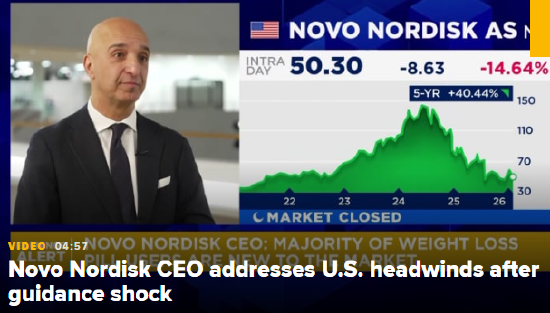 诺和诺德股价暴跌18%，CEO警告：触底前还会更糟  第1张