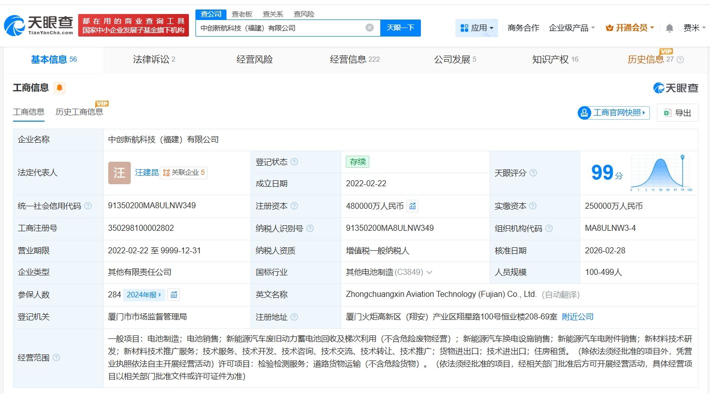 中创新航旗下福建科技公司增资至48亿 增幅约23% 第2张 中创新航旗下福建科技公司增资至48亿 增幅约23% 第2张