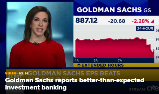 高盛盘前跌4% 一季度股票交易收入创纪录、业绩超预期  第1张